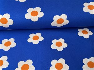 Bomuldsjersey - blå med grafiske blomster